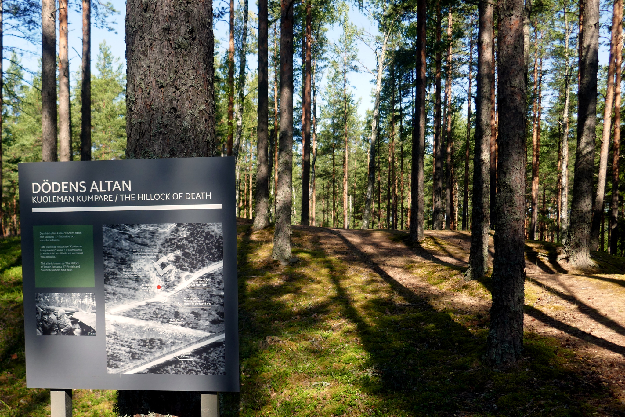 The hill of death. Just next to the border with the Soviet naval base, this was a hill where many Finnish soldiers and Swedish volunteers lost their lives to enemy fire.